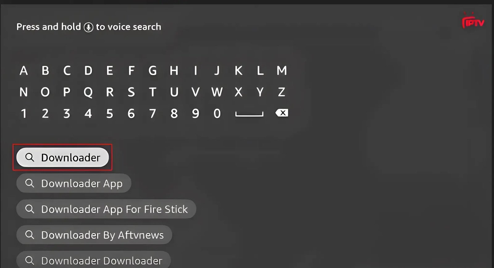 Saisir Downloader dans la recherche Firestick